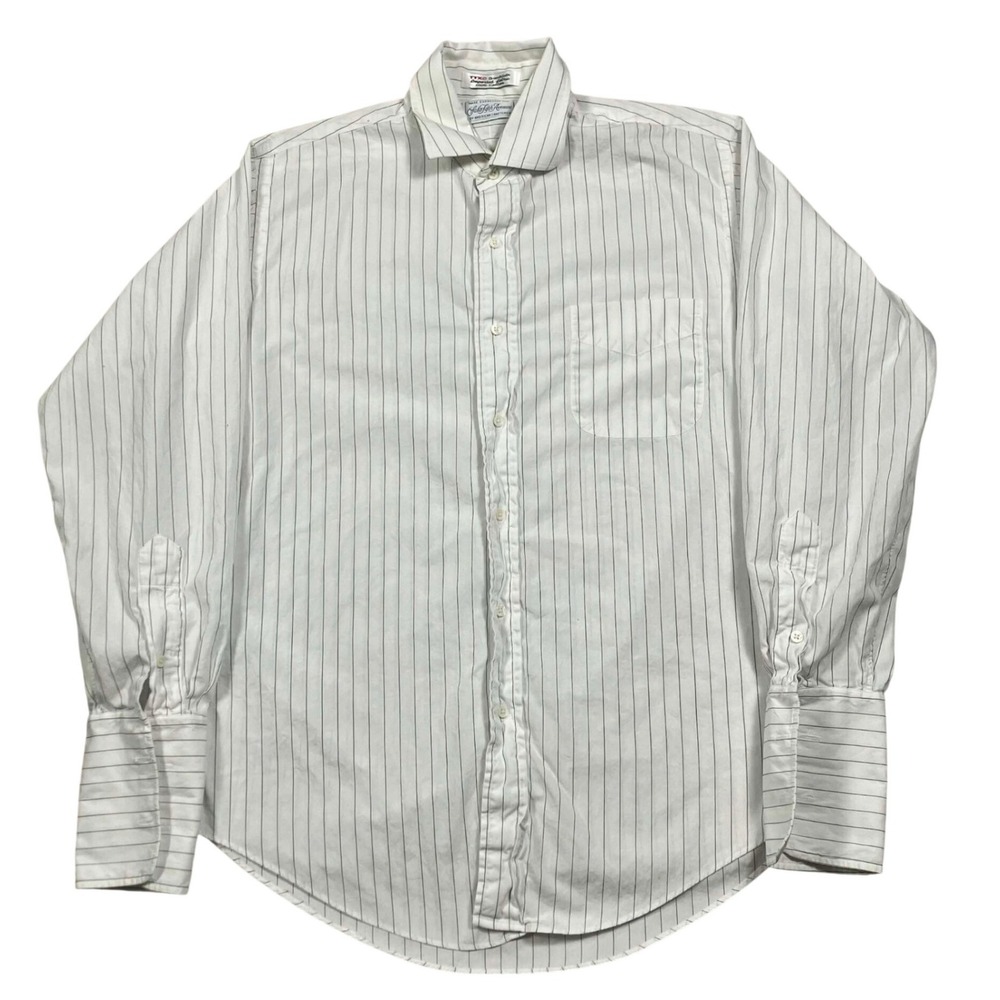 Vintage Saks Fifth Avenue Mens White Striped Cotton Broadcloth Dress Shirt 16-33